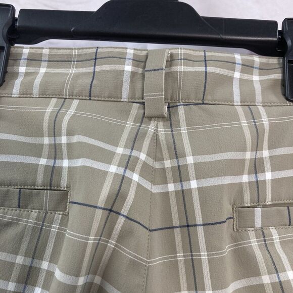 Nike Golf Shorts Mens SZ 34 Plaid Flat Front Performance Dri Fit Chino Tan Blue - Picture 7 of 12